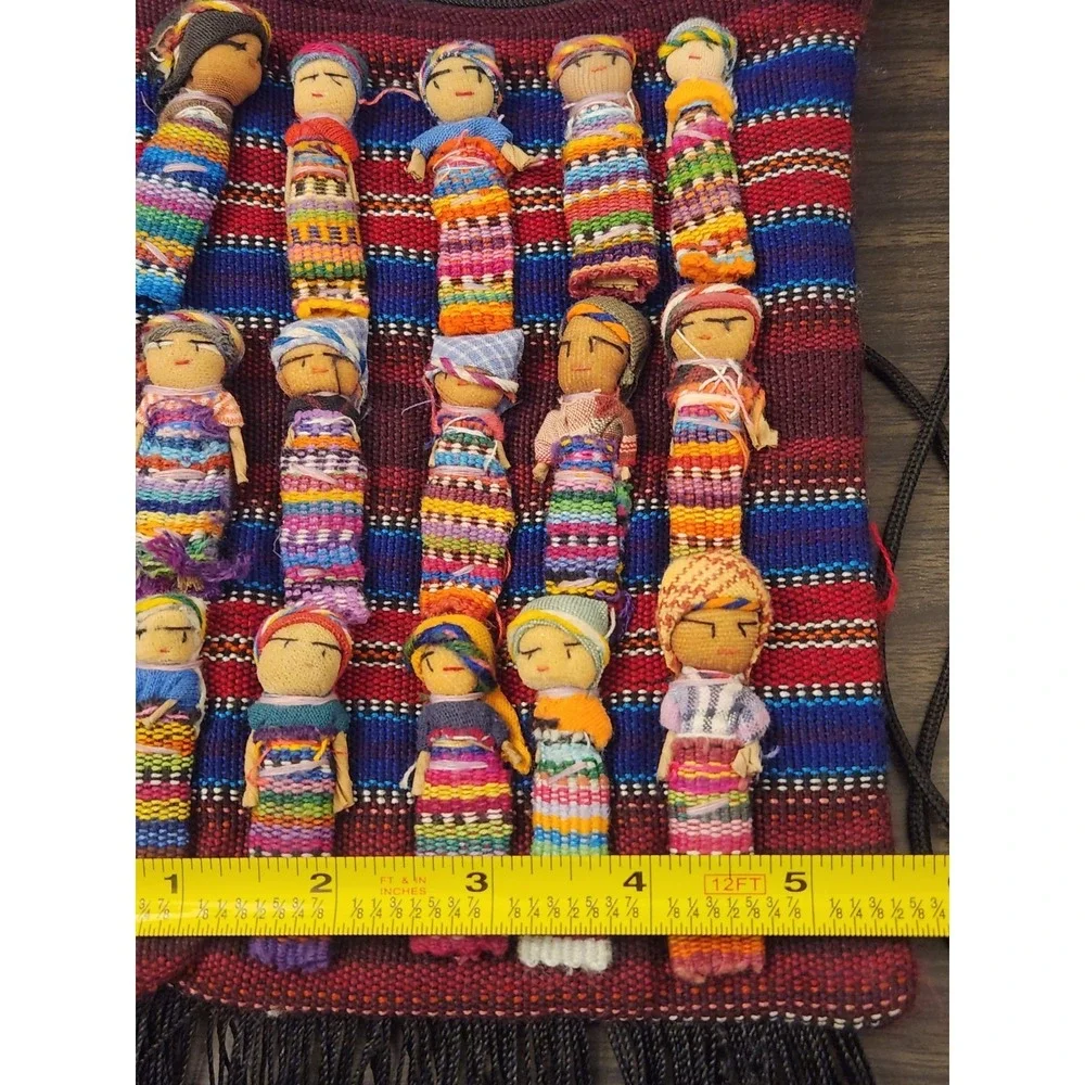 Guatemalan Worry Dolls Crossbody Bag Handmade 15 Dolls Multi-colored